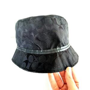 Vintage Coach Signature C Logo Jacquard Bucket Hat M L Black Y2K 90s Canvas